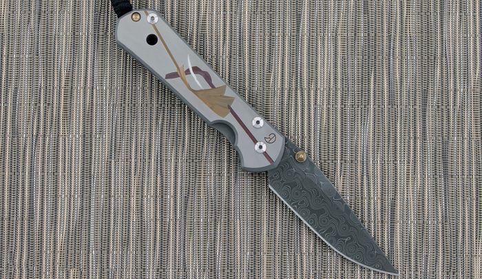 Нож складной Chris Reeve Large Sebenza 21 Unique Graphics D. Thomas Stainless Raindrop Damascus, сталь дамаск с рисунком "капля дождя", рукоять титан